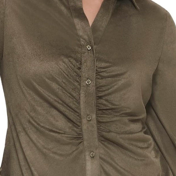 Calvin Klein Woman’s Collar Soft Cinched Micro Suede Shirt Size 3X - Picture 3 of 5